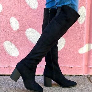 Black Fake Suede Over the Knee High Boots